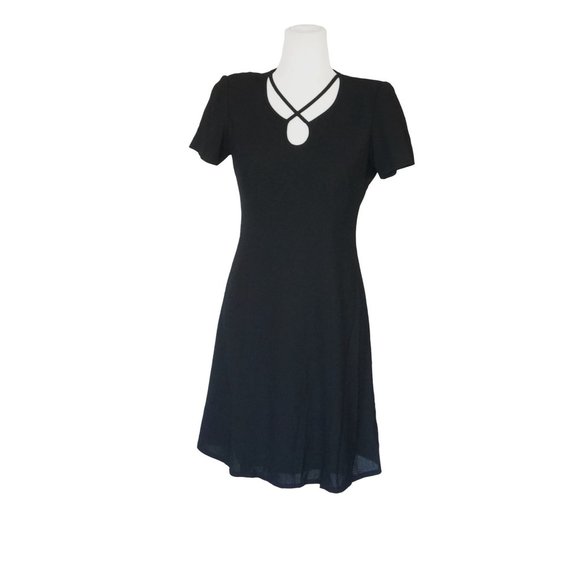 Vintage Liz Claiborne Little Black Dress Size 4 Petite Criss Cross Front Design - Picture 1 of 9